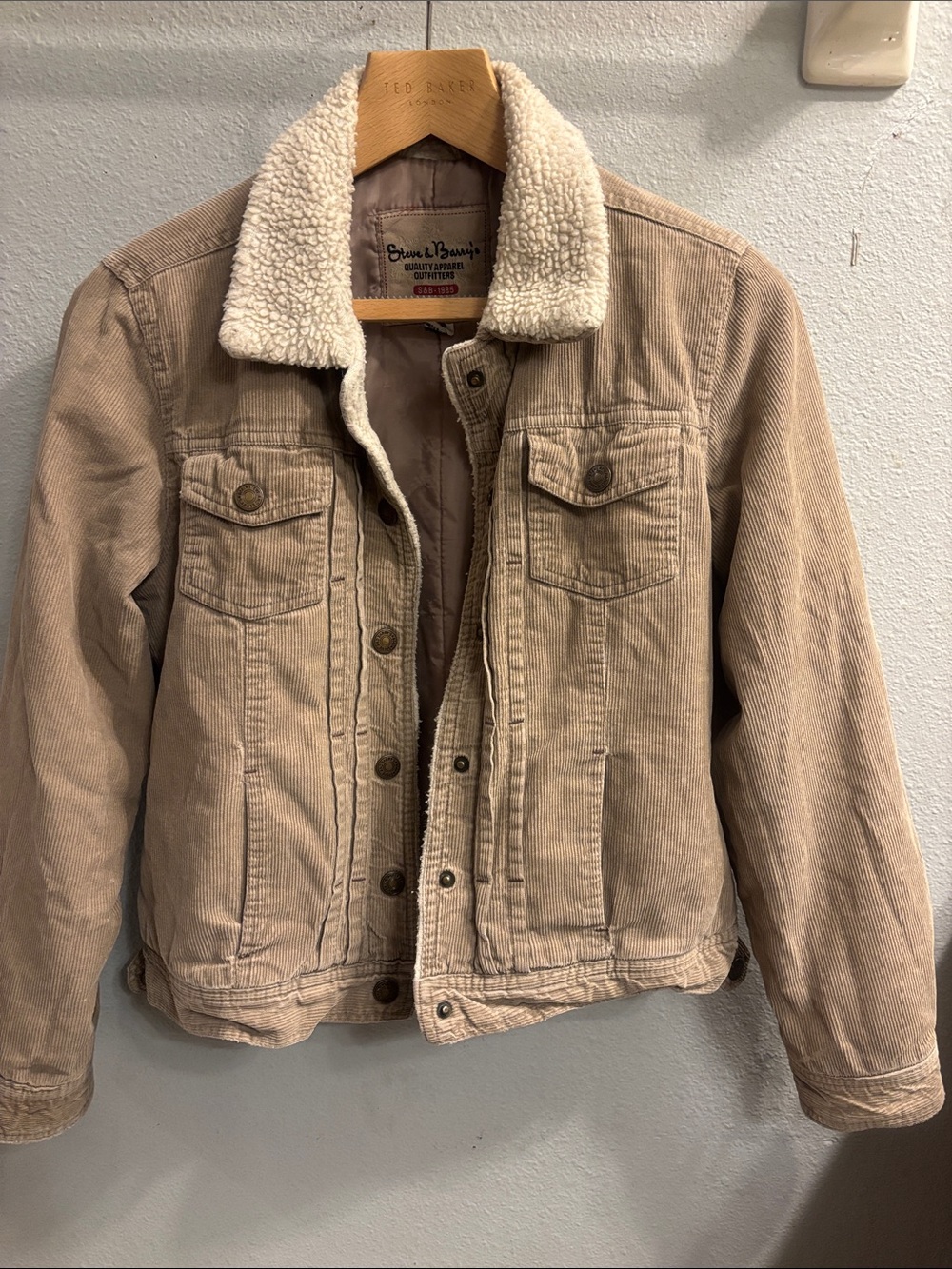 Steve & Barry's Tan Corduroy Jacket with Cream Sherpa Collar